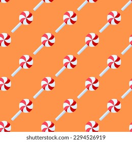 Alluring square tile sporting an exciting food drawing. Seamless pattern with lollipop on sandy brown background. Design for a Thanksgiving turkey centerpiece.