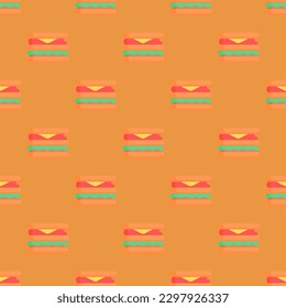 Alluring square tile sporting an exciting food drawing. Seamless pattern with sandwich on st. patrick's blue background. Design for a stain-proof wrap for salads.