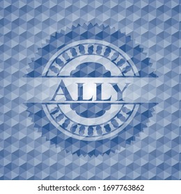 Ally blue emblem or badge with abstract geometric polygonal pattern background. Vector Illustration. Detailed.