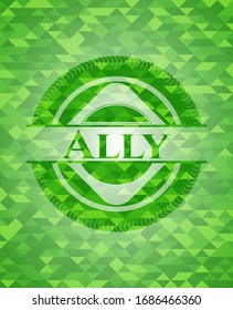 Alliges, grünes Emblem mit Dreiecksmosaikhintergrund. Vektorillustration Illustration. Detaillierte Angaben.