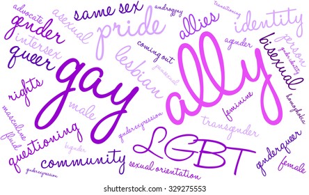 Ally LGBT Word Cloud on a white background. 
