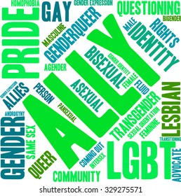 Ally LGBT Word Cloud on a white background. 