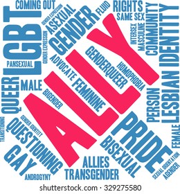 Ally LGBT Word Cloud on a white background. 