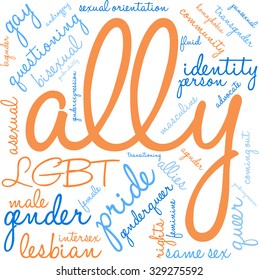 Ally LGBT Word Cloud on a white background. 