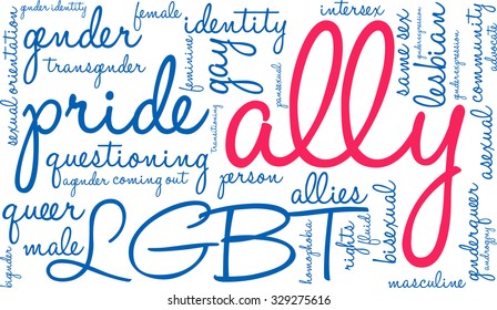 Ally LGBT Word Cloud on a white background. 