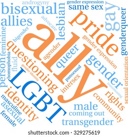 Ally LGBT Word Cloud on a white background. 