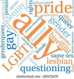 Ally LGBT Word Cloud on a white background. 