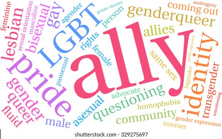 Ally LGBT Word Cloud on a white background. 