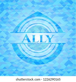 Ally light blue emblem with triangle mosaic background
