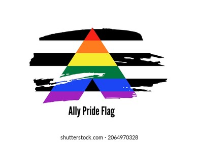 Ally Pride Flag. Hand Drawn Ink Brush Stroke Pride Flag Icon, Logo, Sign, Symbol Isolated On White Background. Vector Illustration