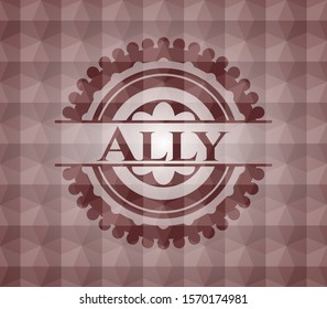 Ally red seamless emblem with geometric pattern background.