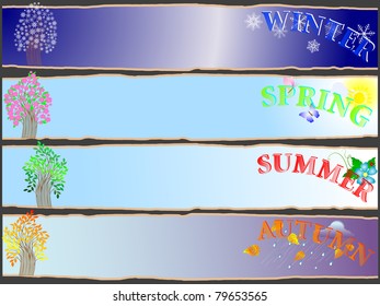 All-year seasonal banners with the stylized trees. Vector.