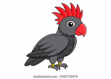 alm Cockatoo Vector Illustration - Striking Black Bird with Bold Crest and Red Cheek Patch Clipart