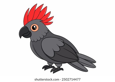 alm Cockatoo Vector Illustration - Striking Black Bird with Bold Crest and Red Cheek Patch Clipart