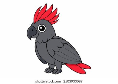 alm Cockatoo Vector Illustration - Striking Black Bird with Bold Crest and Red Cheek Patch Clipart