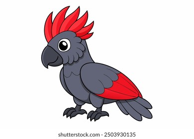 alm Cockatoo Vector Illustration - Striking Black Bird with Bold Crest and Red Cheek Patch Clipart