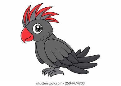 alm Cockatoo Vector Illustration - Striking Black Bird with Bold Crest and Red Cheek Patch Clipart