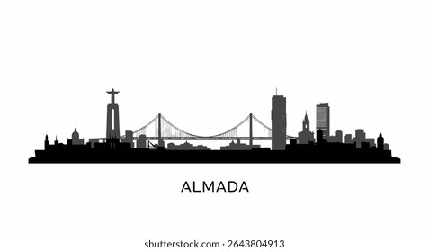 Almada Skyline com Portugal Black Silhouette.