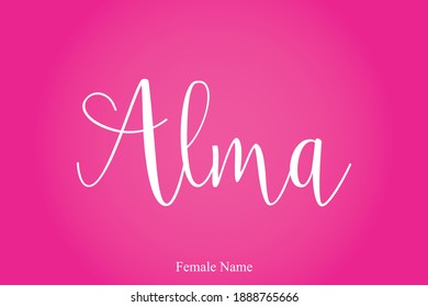 Alma-Female Name Calligraphy White Color Text On Pink Gradient Background 