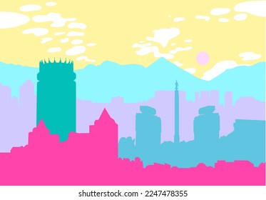 Almaty city skyline vector illustration. City landscape silhouette. Daytime cityscape in flat style.
