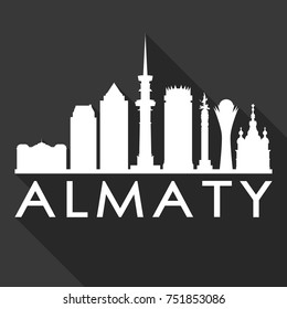 Almaty Flat Icon Skyline Silhouette Design City Vector Art Famous Buildings.