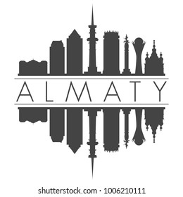 Almaty Kazakhstan Asia Skyline Vector Art Mirror Silhouette Emblematic Buildings