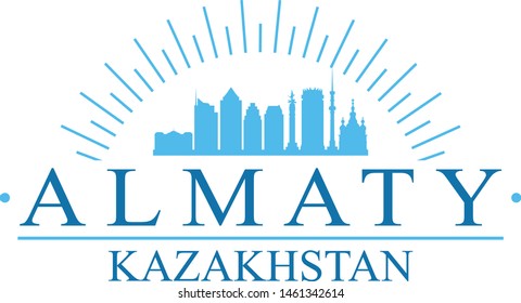 Almaty Kazakhstan City. Banner Design. City Skyline. Silhouette Vector. Famous Monuments.