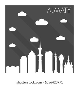 Almaty Kazakhstan Skyline City Flat Silhouette Design Background Moon.