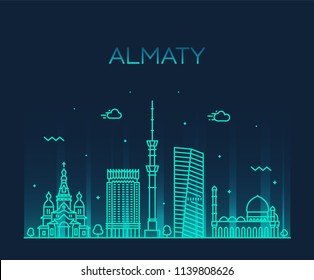 Almaty skyline, Kazakhstan. Trendy vector illustration, linear style