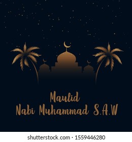 Al-Mawlid Al-Nabawi Al-sharif. Translated: "The honorable Birth of Prophet Mohammad" Arabic Calligraphy. Arabic Islamic Calligraphy design Islamic Ornament Background. Vector illustration 