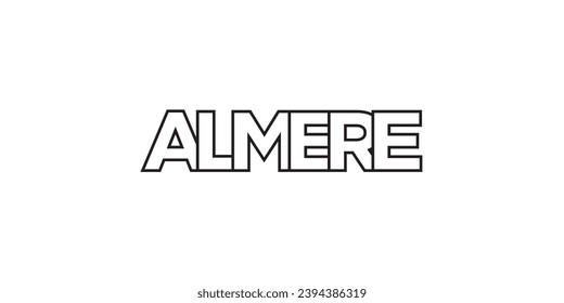 Almere in the Netherlands emblem for print and web. Design features geometric style, vector illustration with bold typography in modern font. Graphic slogan lettering isolated on white background.