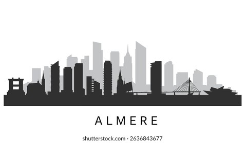 Almere Skyline with Netherlands Cityscape Silhouette.