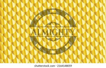 Das mächtige goldene Emblem. Skaliert Muster. Vektorgrafik. Detaillierte Angaben. 
