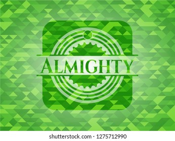 Almighty green emblem. Mosaic background