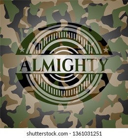 Almighty written on a camo texture