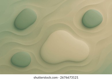 alming 3D background with organic, flowing contour lines and soft shapes. Features a serene gradient from dark green to beige. Perfect for peaceful, elegant, and minimalist backdrops.