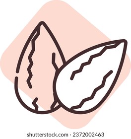 Almond allergy, illustration or icon, vector on white background.