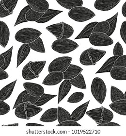 Almond. Background, wallpaper, seamless. Silhouette. Black color.