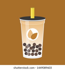 Almond Bubble tea flat design vector illustration