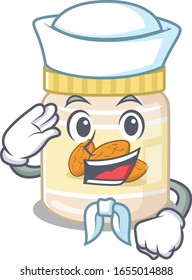 Almond butter cartoon concept Sailor wearing hat