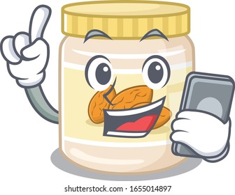Almond butter Cartoon design style speaking on a phone