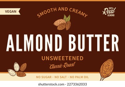 Almond butter label and packaging design template. Vector almond illustration