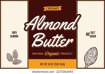 Almond butter label and packaging design template. Vector almond illustration