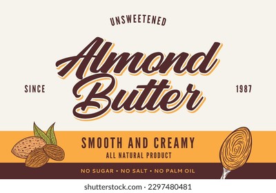 Almond butter label and packaging design template. Vector almond illustration