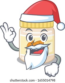 Almond butter in Santa cartoon character style with ok finger