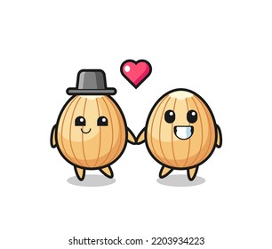 almond cartoon character couple with fall in love gesture , cute design