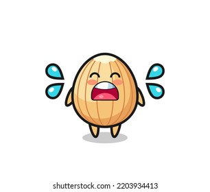 almond cartoon illustration with crying gesture , cute design