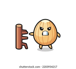 almond cartoon illustration as a karate fighter , cute design