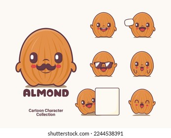 caricatura de almendra. ilustración vectorial con expresiones diferentes