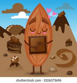 Almond Character With Chocolate Bar In Candy Sweet Land, Magic World, Cartoon Personage Hand Drawn Vector Illustration EPS 10